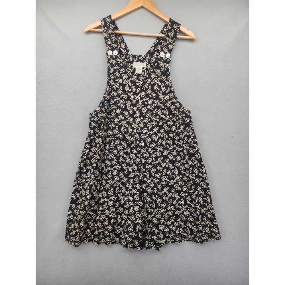 Vintage Express Floral Romper 90s Rayon Black Cream Jumper Overalls Medium